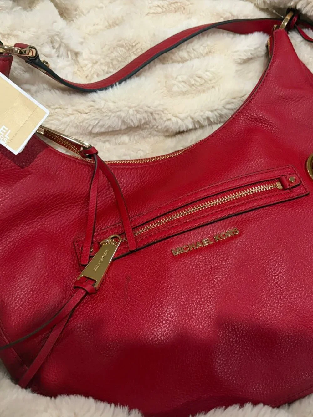 Michael Kors Rhea Zip MD Red Leather Shoulder Bag NWT